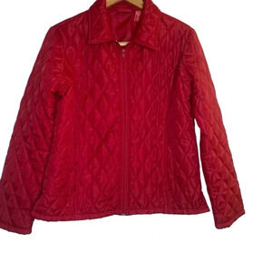 Contact New York Women’s Red Quilted Jacket Large Lightweight Casual Full Zip